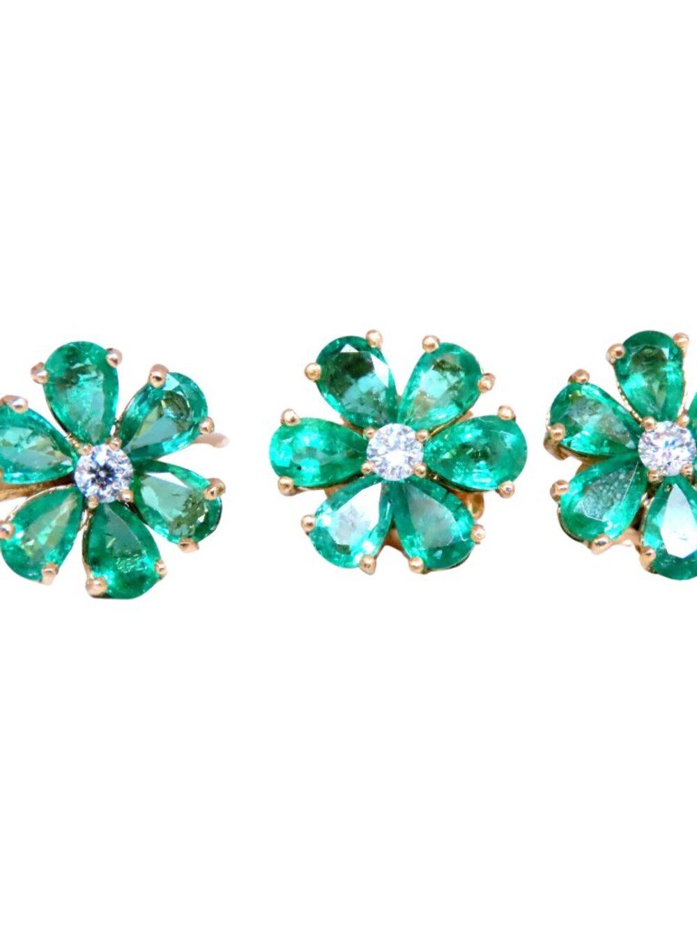 Natural Emerald Diamonds Cluster Earrings Ring Suite 18kt*